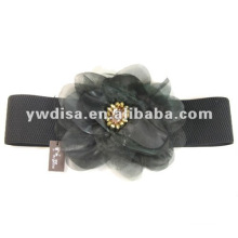 Cinturón elástico de las mujeres con la PU negra, elástico, accesorios de la aleación, cristales, cordón negro